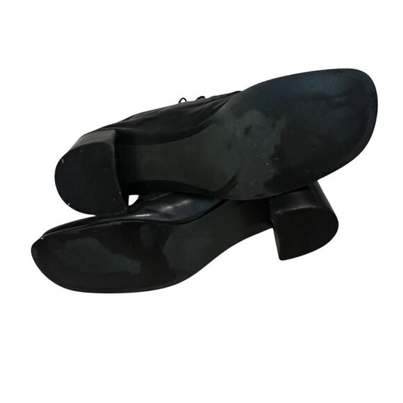 Vintage 90s Y2K Black Leather Square Toe Lace Up Ankle Boots 8.5 Whimsigoth - Picture 9 of 15